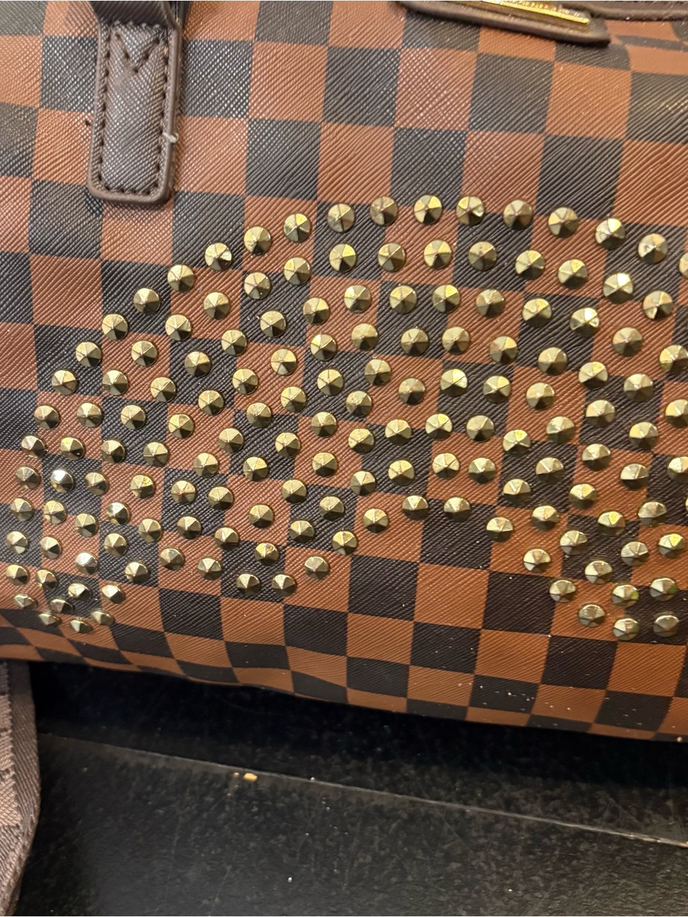 Sprayground Brown Checkered Studded Crossbody Weekender - Picture 2 of 11